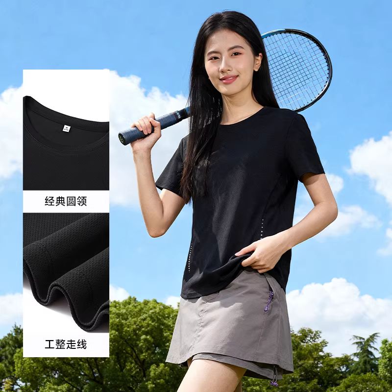 真维斯速干运动套装女士2026新款夏季短袖短裤跑步健身穿搭一整套详情图